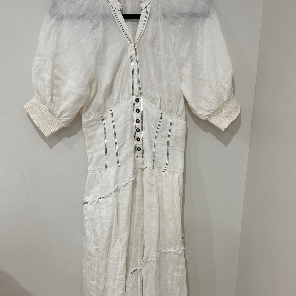 White Ruffled Bohemian Long Dress By Arthropologie.